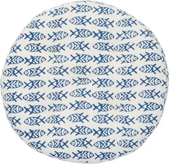 Pernă rotundă pentru scaun din bumbac imprimat cu pești, D45 cm, „Fish Chair Pad"