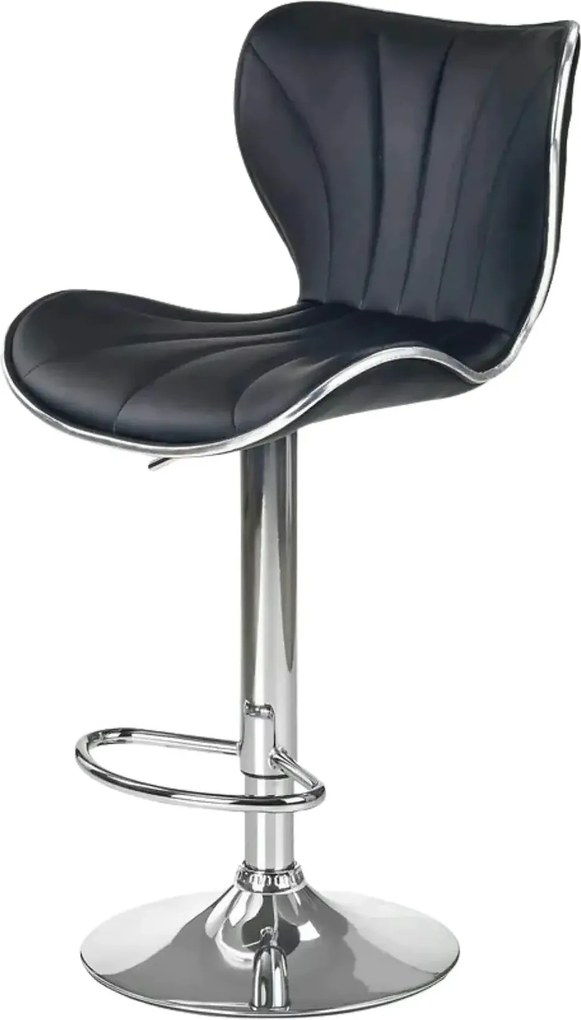 Scaun bar H69, negru/crom, piele ecologica/otel, 48x55x91/111 cm