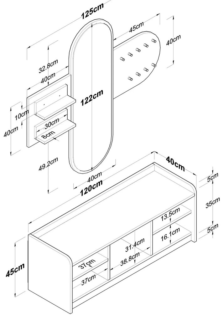 Mobilier Hol Vosiku 3 (alb + Nuc) . 1093953