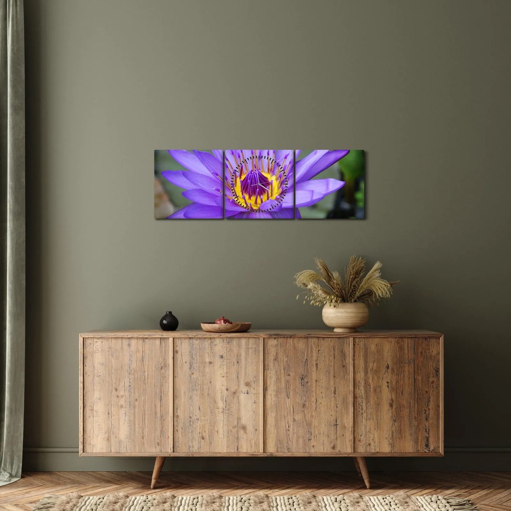 Tablou - Floare violet (cu ceas) (90x30 cm)