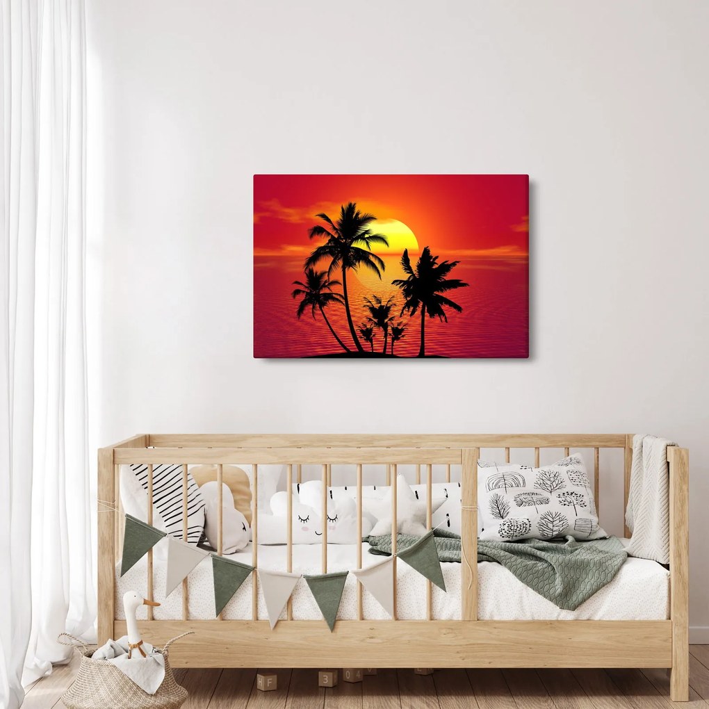 Tablou - Silueta insulei cu palmieri (90x60 cm)