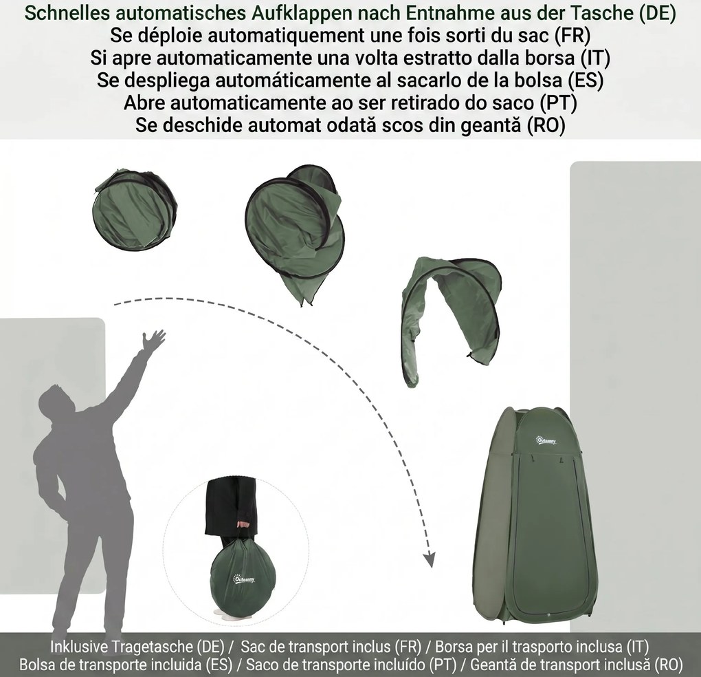 Outsunny Cort de Duș Pop Up Impermeabil cu Intrare cu Fermoar, 100x100x185 cm, Verde | Aosom Romania
