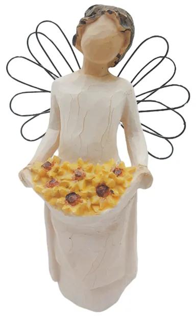 Figurina Inger cu buchet de flori, Laila, Bej, 12.5cm