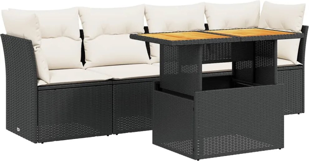 vidaXL Set mobilier de grădină cu perne, 5 piese, negru, poliratan