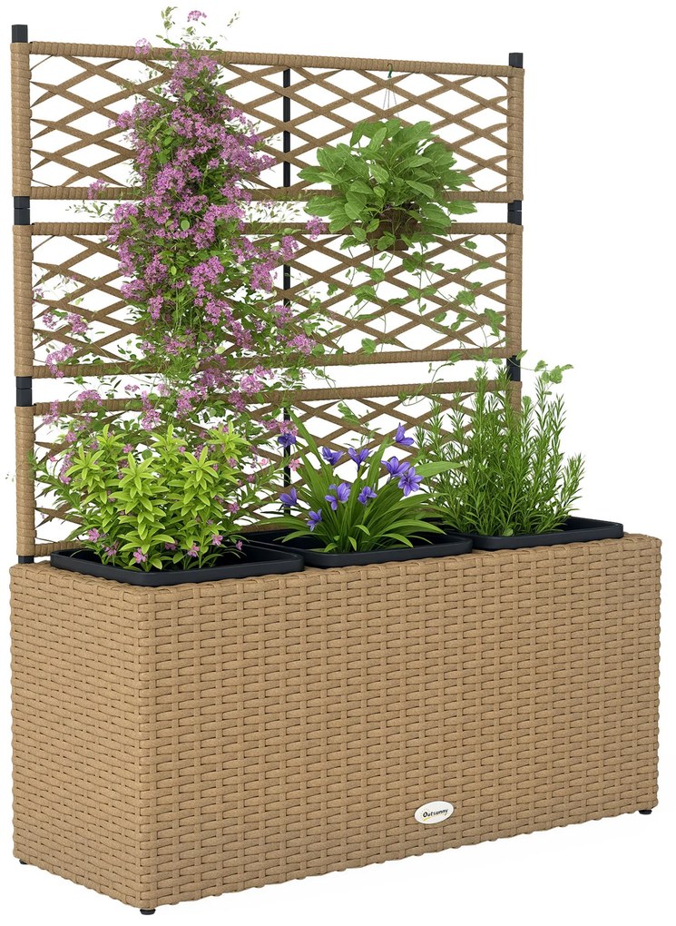 Outsunny Ghiveci pentru plante cu plasă 3 băcăi 33L exterior din rășină împletită 84 x 30 x 107 cm sable negru | Aosom Romania