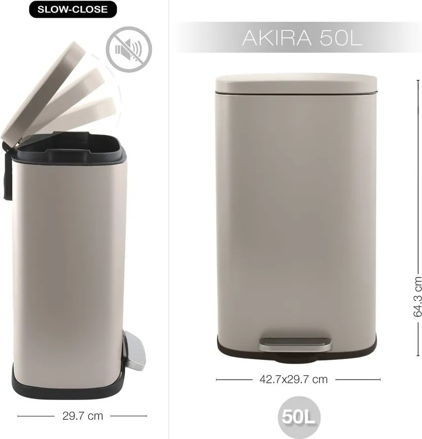 Coș de gunoi taupe cu pedală din oțel 50 l Akira – Spirella