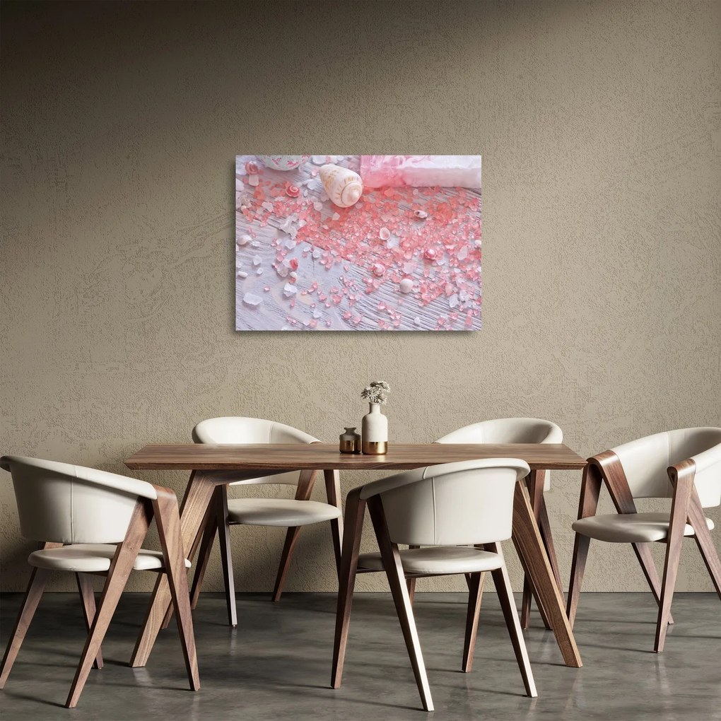 Tablou pe sticlă - Atmosfera de litoral în nuanțe roz (70x50 cm)