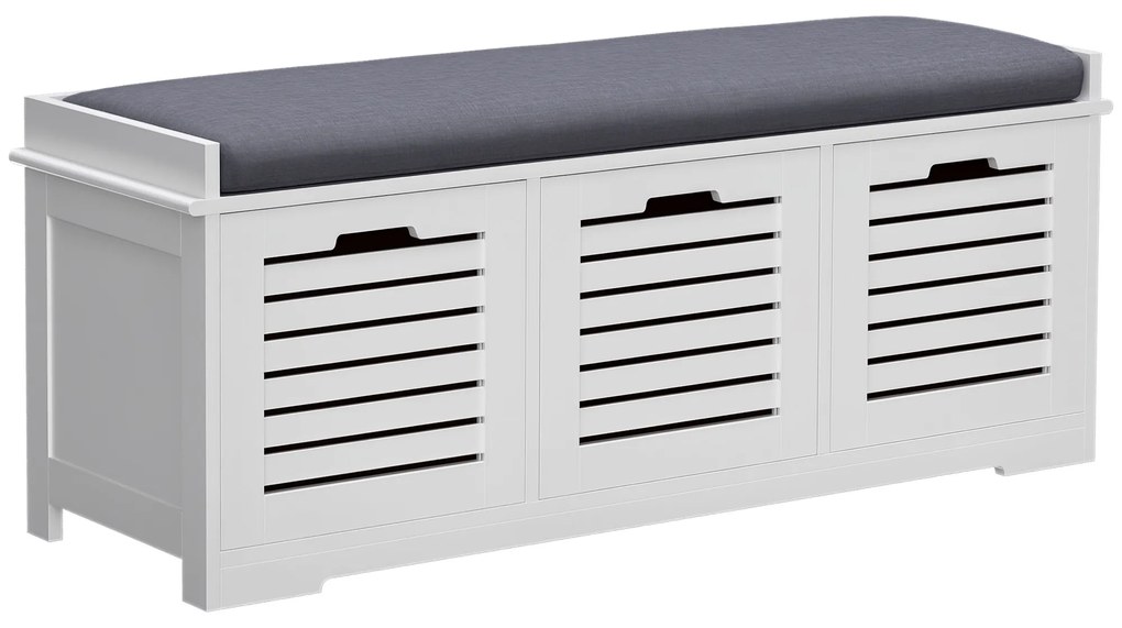 HOMCOM Banc pentru pantofi dulap pentru pantofi cu 3 sertare și pernă detașabilă, dim. 108l x 35A x 43Î cm, alb | Aosom Romania