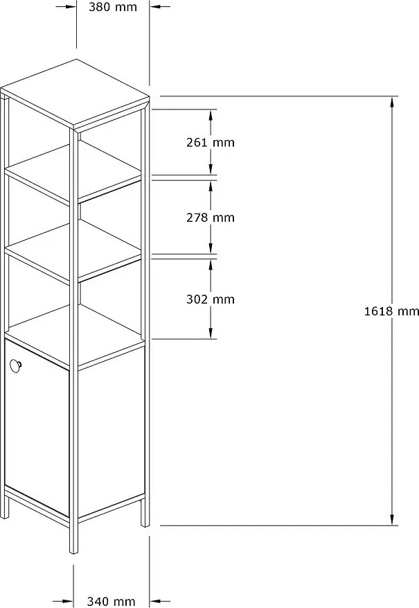 Dulap  Charlie pentru baie culoare stejar si negru 162 cm