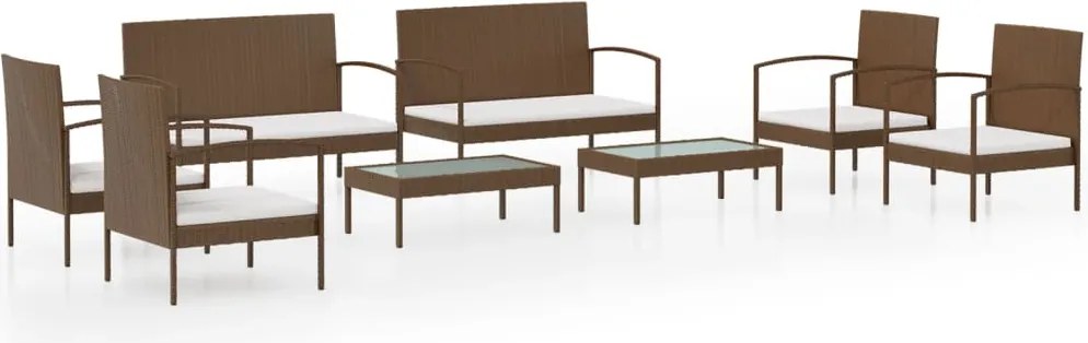 vidaXL Set mobilier de grădină cu perne, 8 piese, maro, poliratan