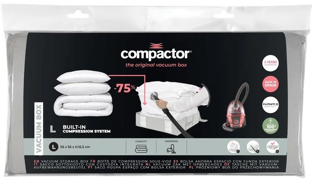 Cutie de depozitare pentru haine din material textil cu vacuum/cu pereți întăriți 56x56x16,5 cm Granit – Compactor