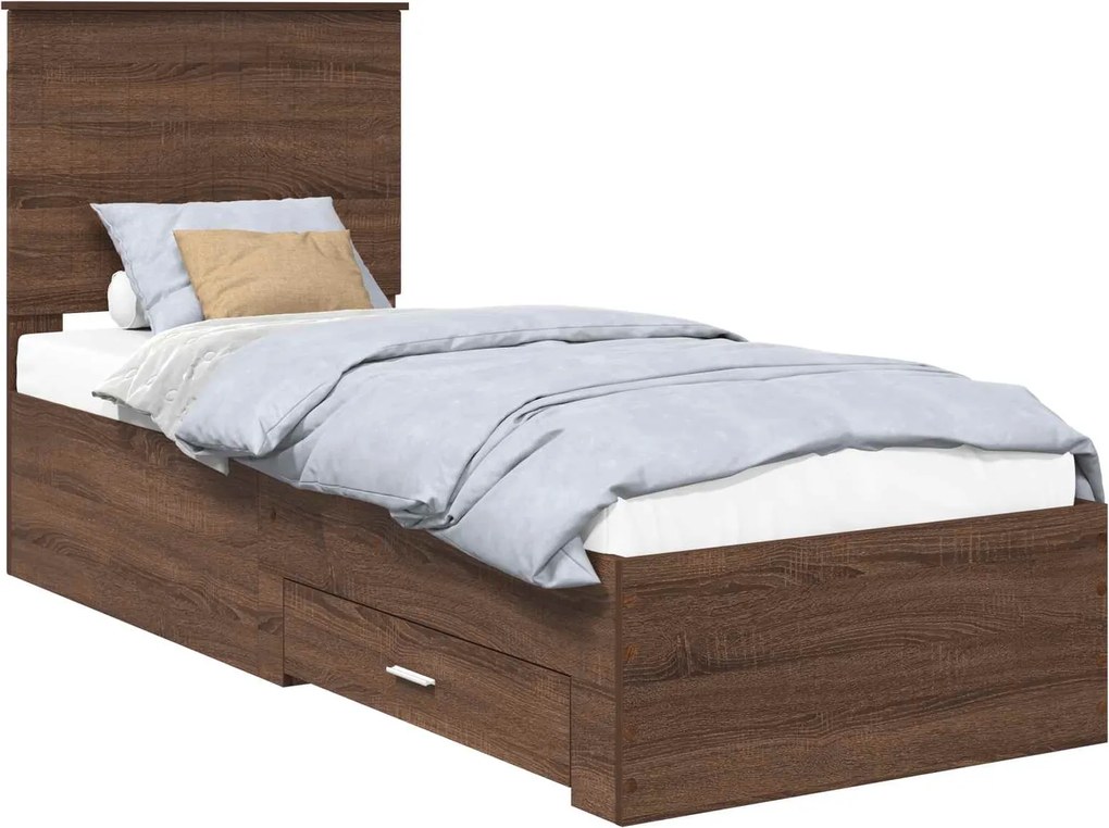 vidaXL Cadru de pat cu headboard Stejar marron și argintiu 70 x 190 cm