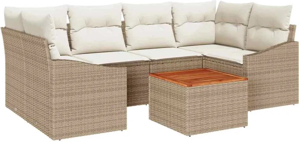 vidaXL Set de canapele pentru grădină 7 pcs Bej și crem poliratan