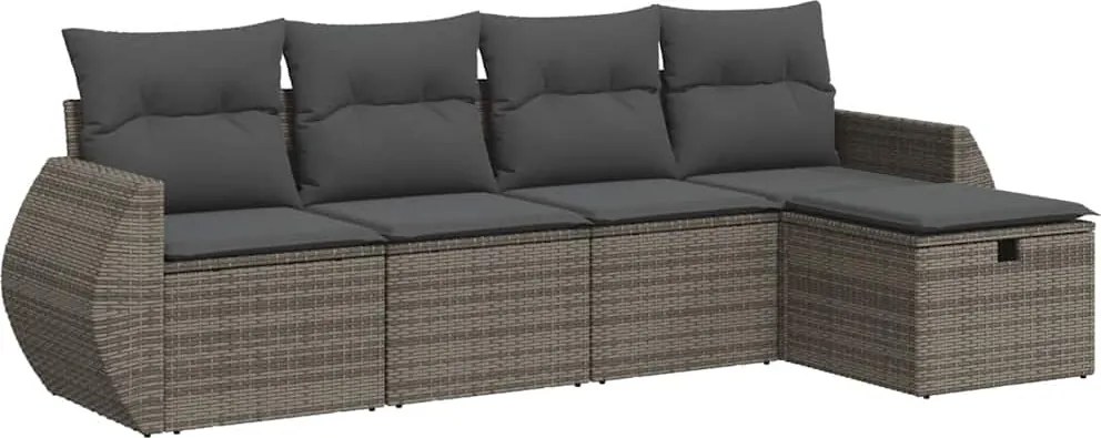 vidaXL Set canapea de grădină cu perne, 5 piese, gri, poliratan