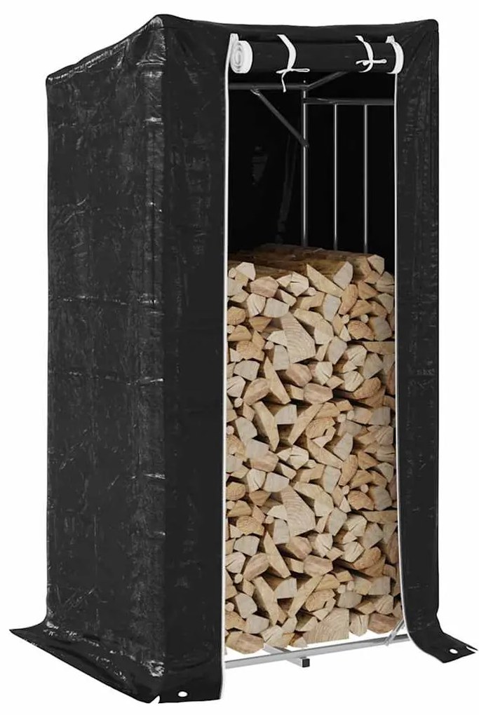 vidaXL Suport pentru lemne de foc cu capac de ploaie Oțel galvanizat