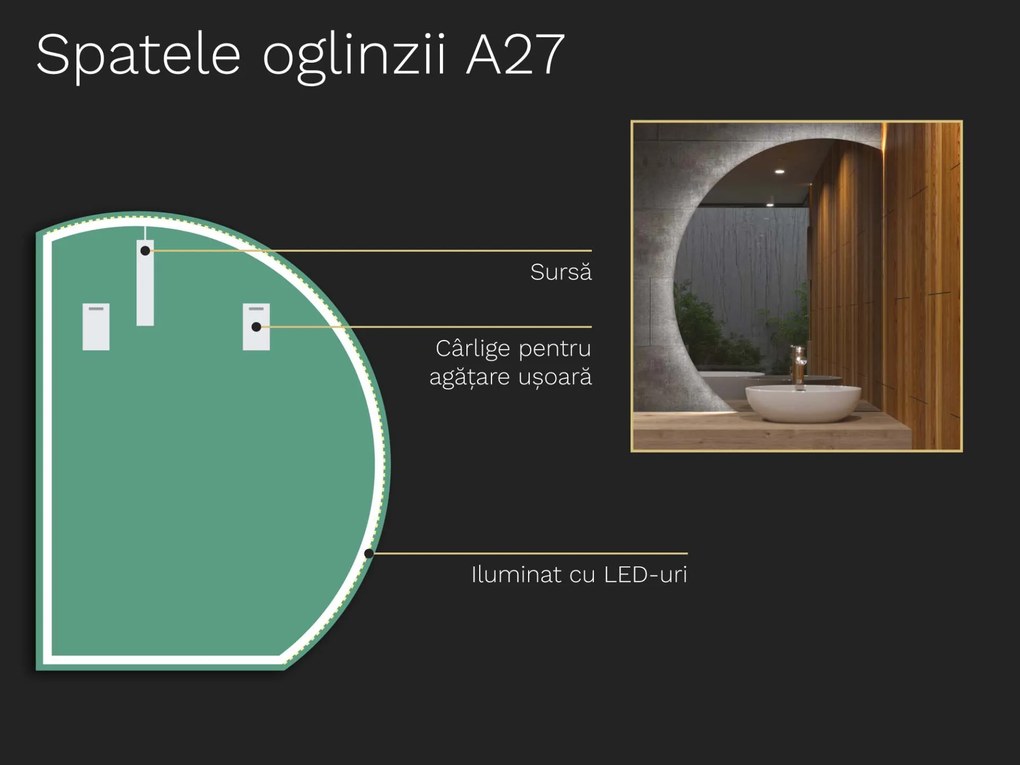 Oglindă atipică cu iluminare LED A27 65x84