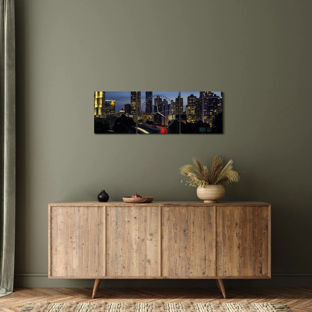 Tablou cu orașul nocturn (cu ceas) (90x30 cm)