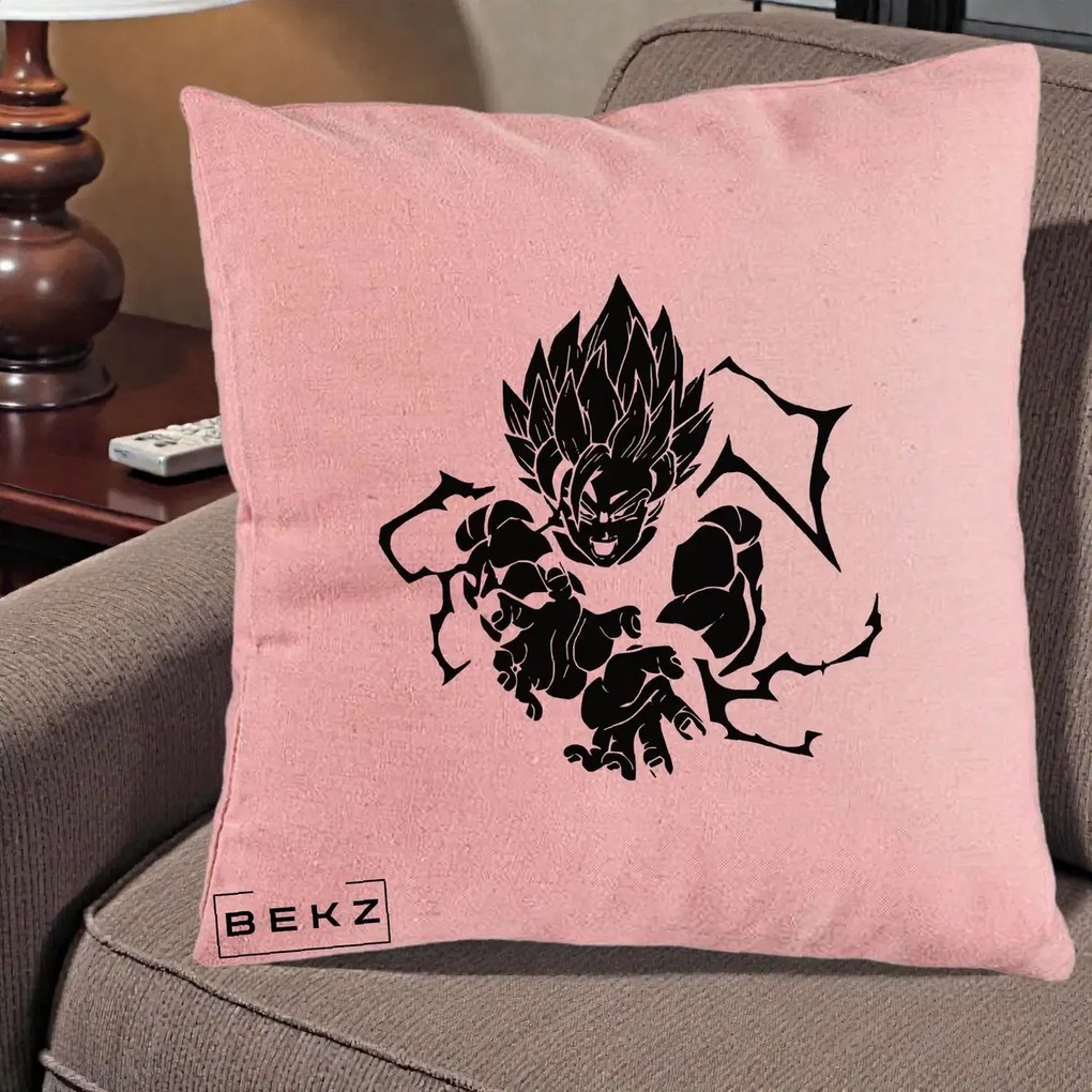 Perna Personalizata Dragon Ball Goku Super Saiyan Silueta, 40x40 cm, Roz, Husa Detasabila, Perna Inclusa, BEKZ®
