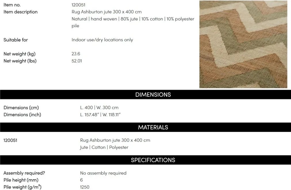 Covor LUX realizat manual din iuta Ashburton 300x400cm