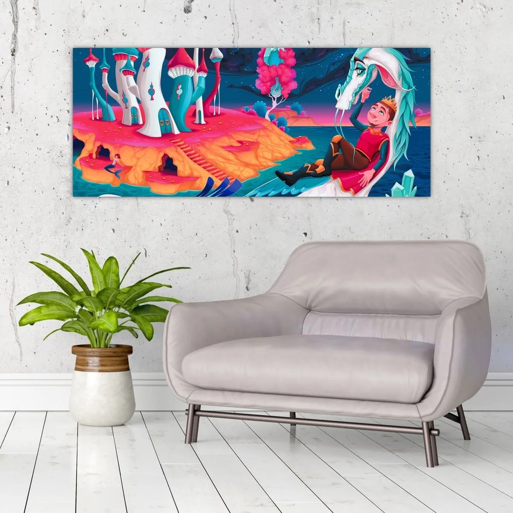 Tablou - Prinț și prințesa cu dragon (120x50 cm)