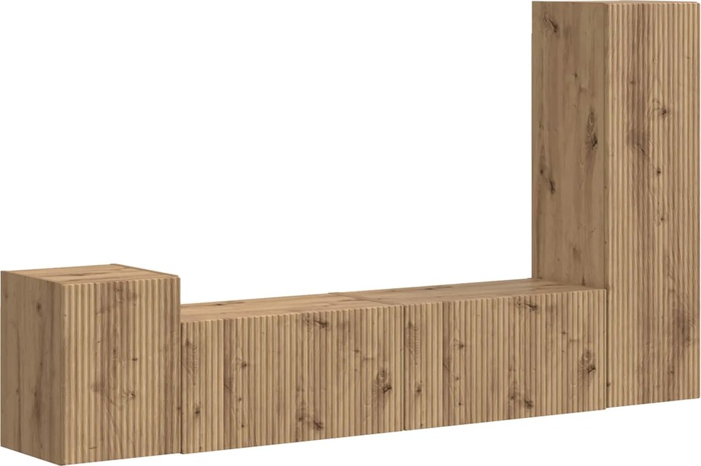 vidaXL Set comodă TV Pe perete 4 pcs Stejar Artizanal Lemn compozit