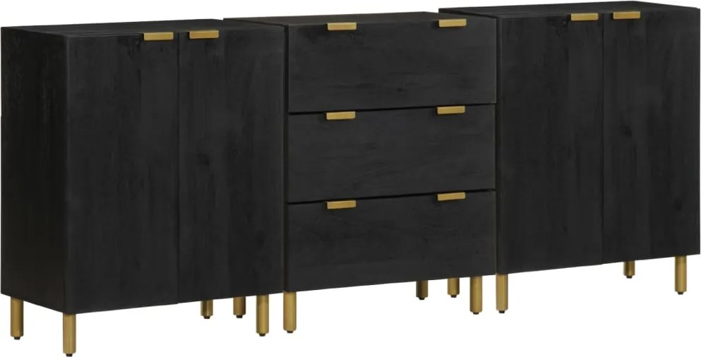 vidaXL Servante, 3 piese, negru, lemn prelucrat