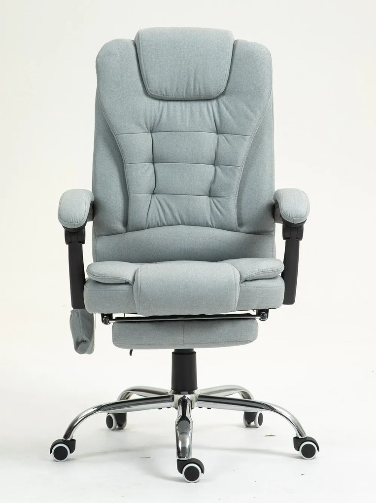 RESIGILAT- Scaun directorial cu Masaj și Încălzire, functie sezlong, suport picioare, textil, Gri deschis