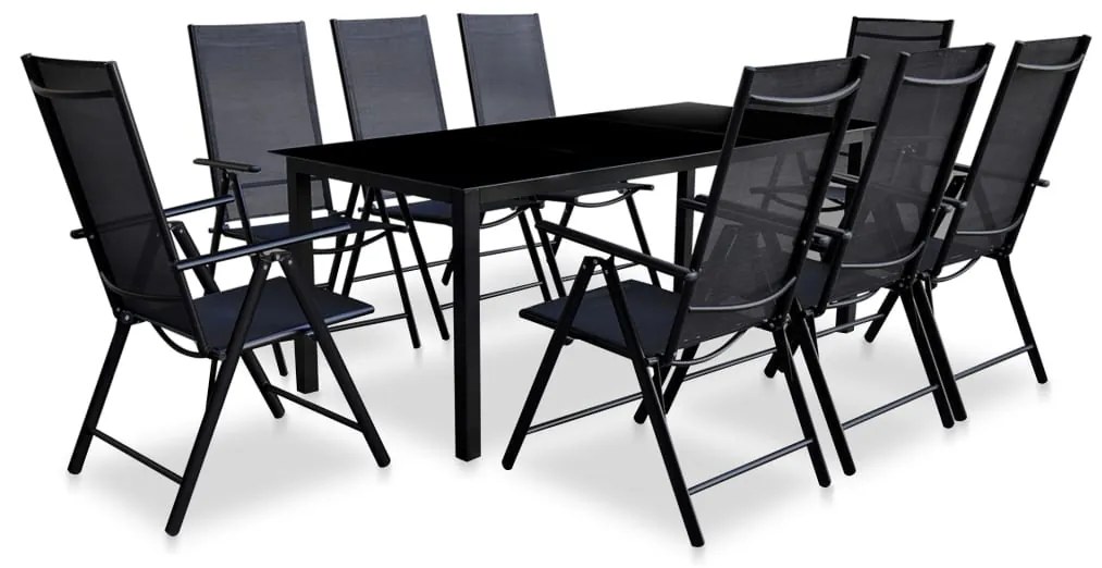 43382 vidaXL Set mobilier de exterior pliabil, 9 piese, negru, aluminiu
