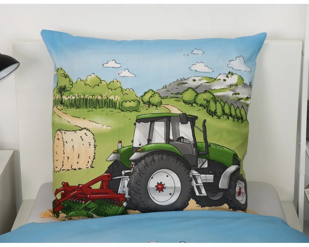 Lenjerie de pat din bumbac pentru copii Herding Tractor, 135 x 200 cm, 80 x 80 cm