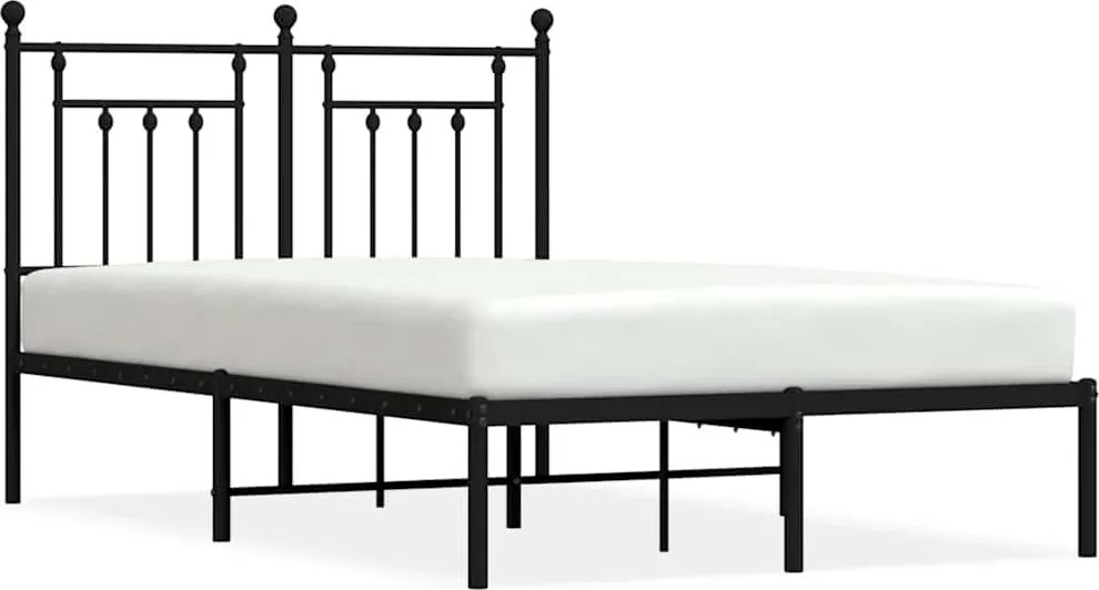 vidaXL Cadru de pat metalic cu tăblie, negru, 135x190 cm