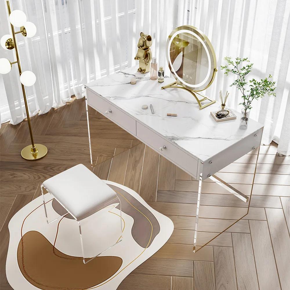 Masuta de toaleta pentru machiaj in stil Japandi cu oglinda Culoare - Alb DEPRIMO 43178