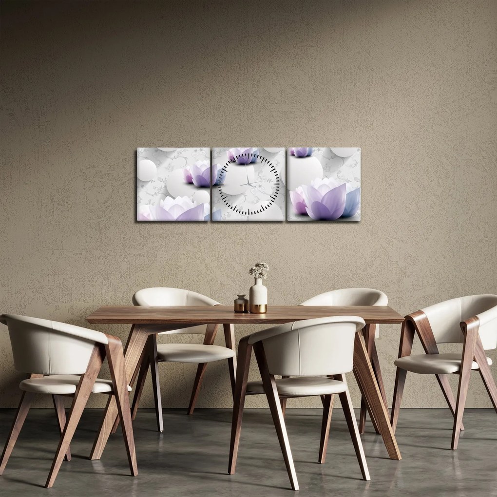 Tablou cu flori (cu ceas) (90x30 cm)
