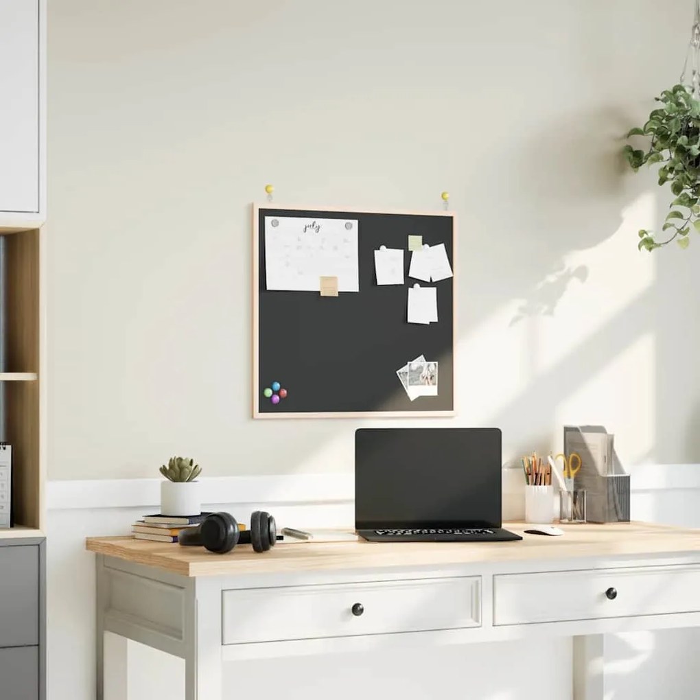 vidaXL Tablă cu ramă din lemn masiv de pin, neagră, 60x55 cm