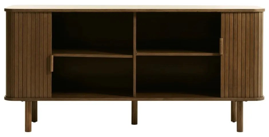 Comodă maro joasă cu aspect de lemn de stejar cu ușă glisantă 76x160 cm Cavo – Unique Furniture