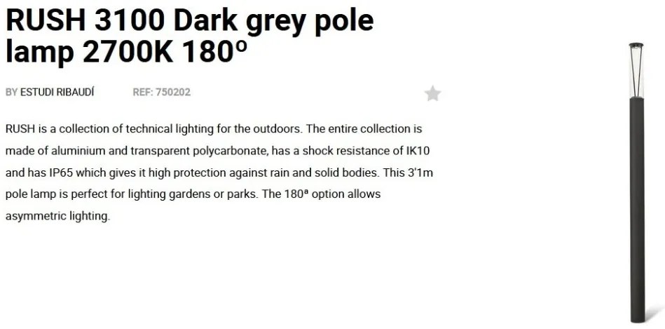 Stalp LED iluminat exterior simetric 180º IP65 RUSH 310cm 2700K