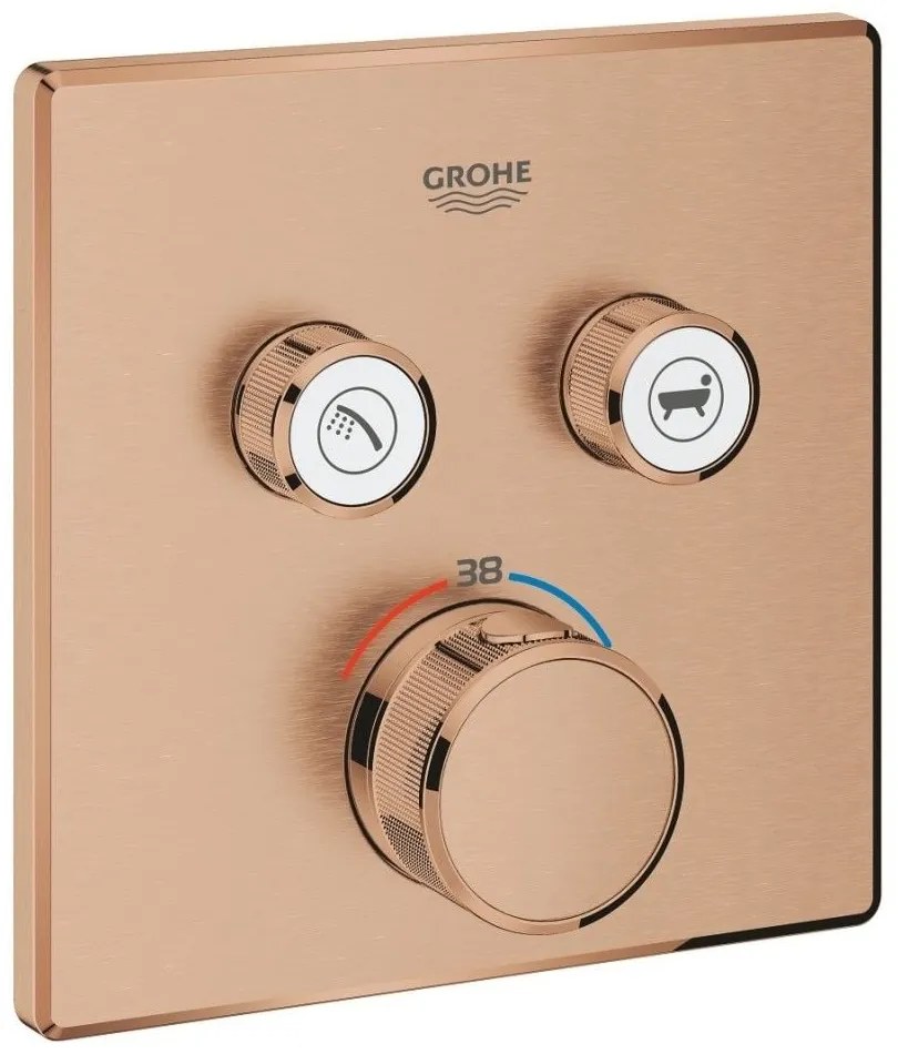 Grohe Grohtherm SmartControl Baterie dus cu termostat si 2 iesiri, patrata, cupru mat (brushed warm sunset)