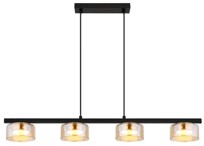 Lustra suspendata din metal negru cu sticla chihlimbar HIGGINS 4L