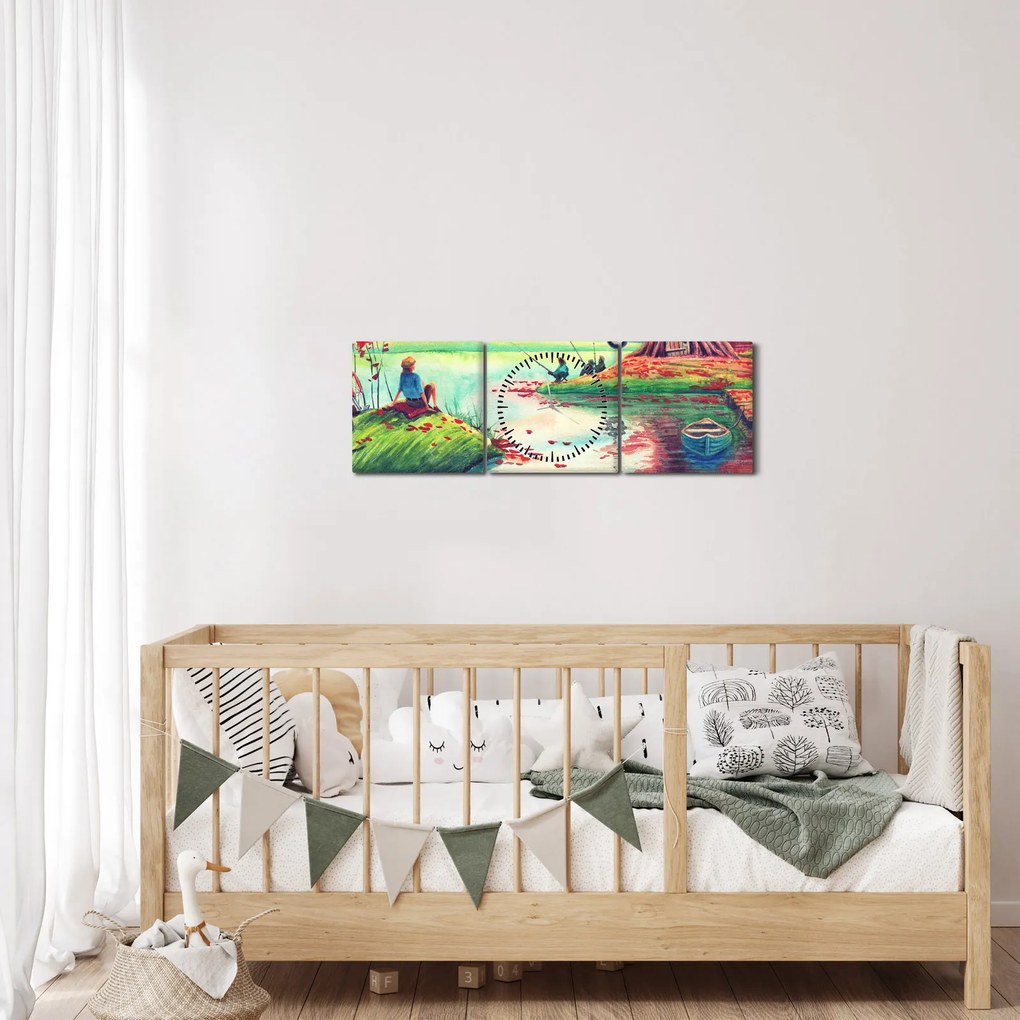Tablou - Acuarelă, Golf într-un sat de munte (cu ceas) (90x30 cm)