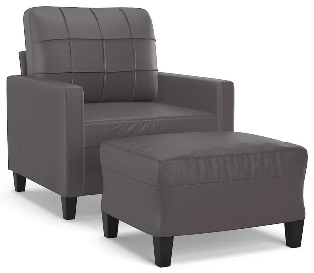 3201011 vidaXL Fotoliu canapea cu taburet, gri, 60 cm, piele ecologică