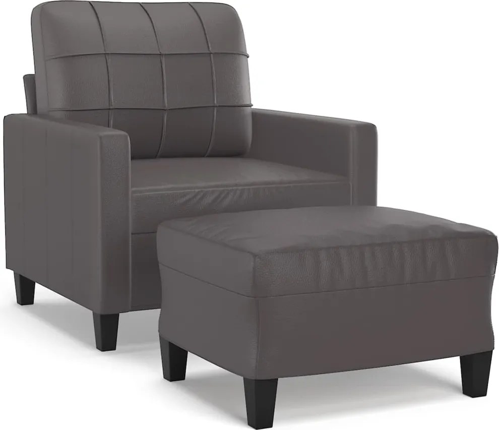 vidaXL Fotoliu canapea cu taburet, gri, 60 cm, piele ecologică