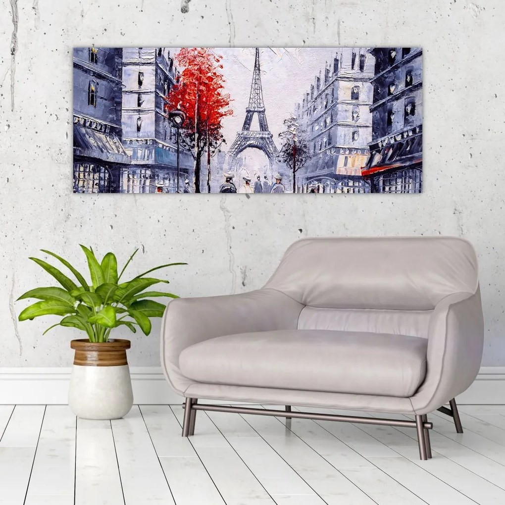 Tablou - Străzi din Paris, pictură în ulei (120x50 cm)