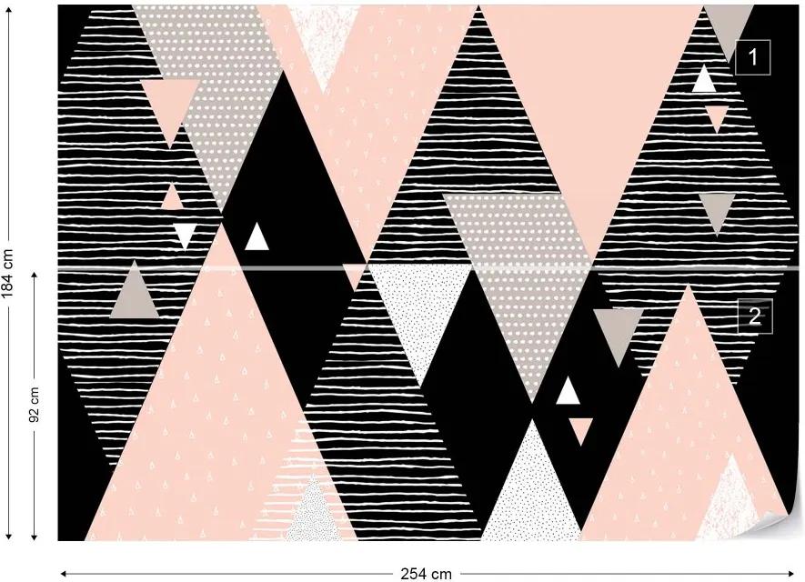 GLIX Fototapet - Modern Geometric Triangles Pink And Black Design Vliesová tapeta  - 254x184 cm