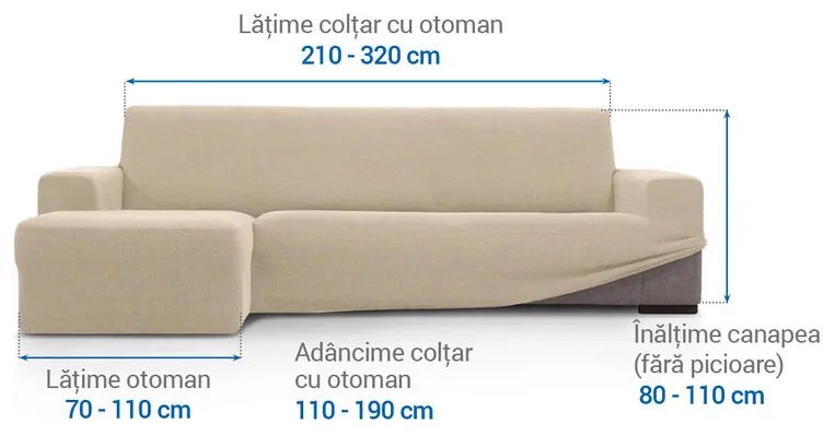 Huse super elastice HARMONIA smântânii canapea cu otoman stânga (l. 210 - 320 cm)