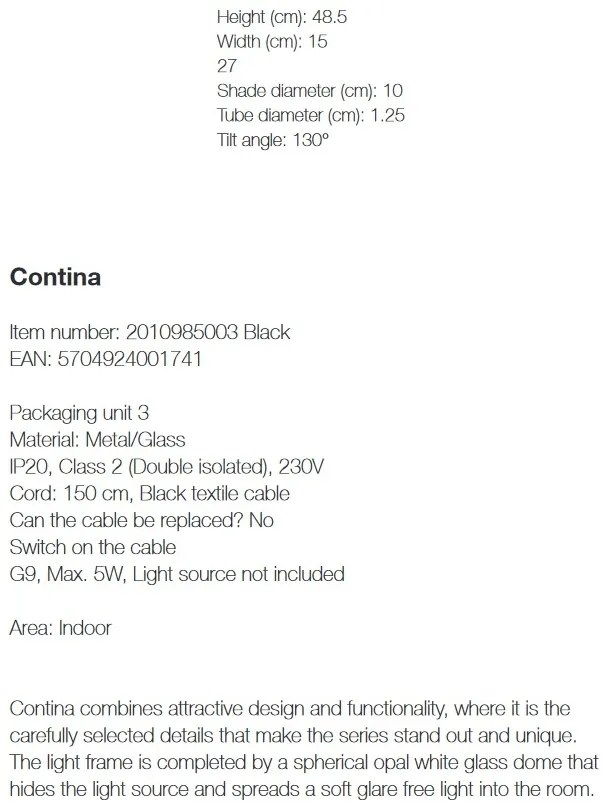 Veioza design minimalist stil nordic Contina 2010985003 NL