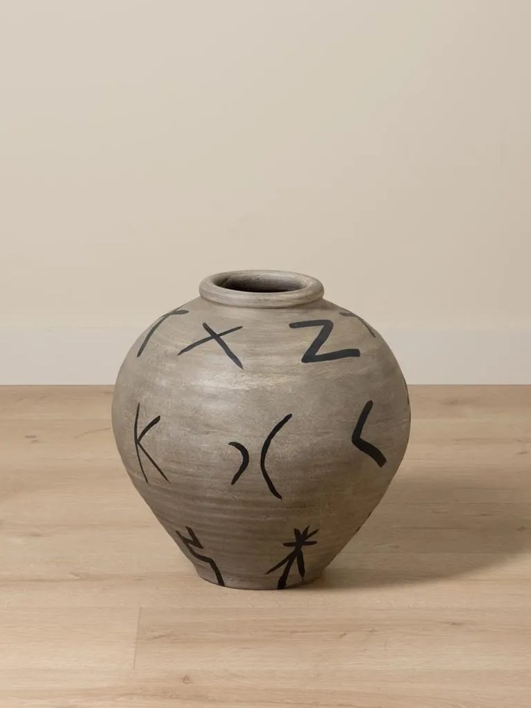 Vas decorativ din teracotta cu motive tribale , H41cm , "Ritual"