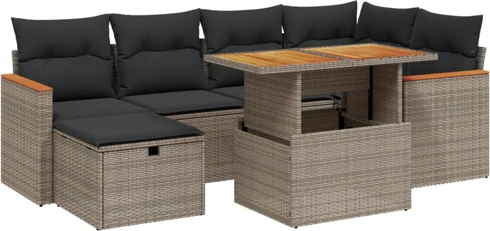 vidaXL Set canapele de grădină, 7 piese, cu perne, gri, poliratan