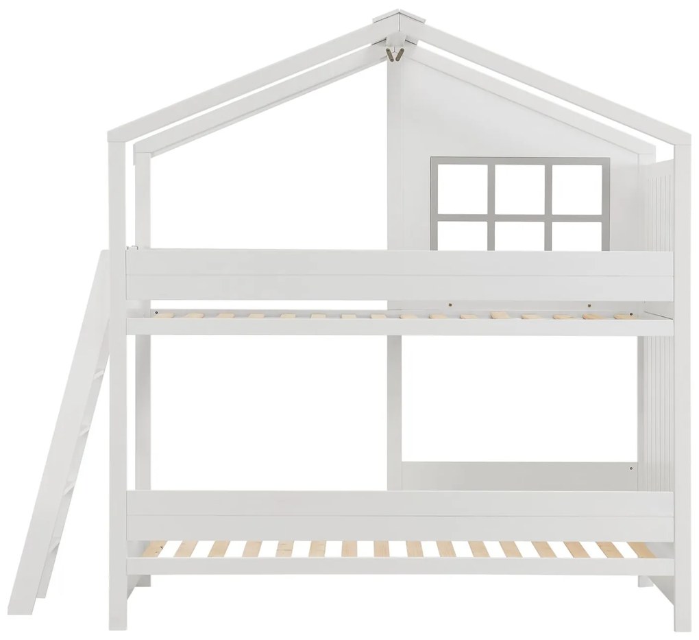 Pat supraetajat pentru copii Dream House 90 x 200 cm cu 2 paturi si o scara