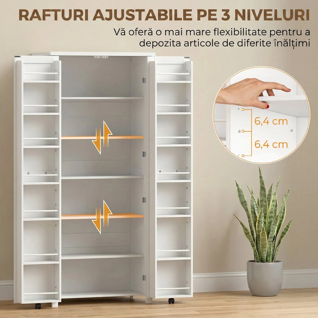 HOMCOM Dulap Modern de Bucătărie: Roți, 2 Uși, 14 Suporturi, Alb. | Aosom Romania
