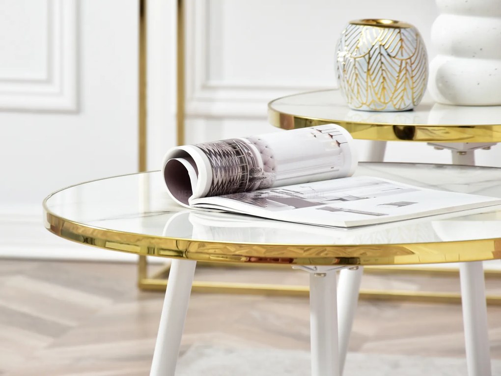 Set de 2 măsuțe de cafea Zoya Zest S (marmură albă + auriu). 1111891