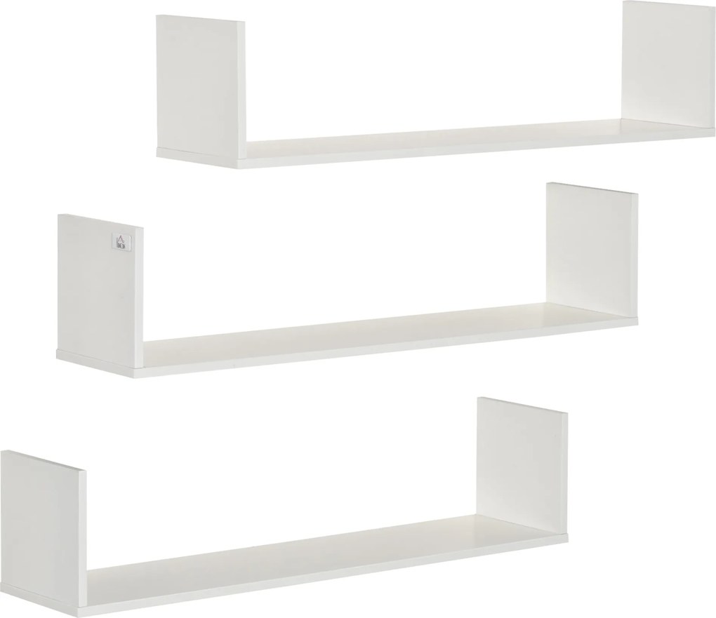 HOMCOM Set di 3 Rafturi de Perete pentru Obiecte, Rafturi de Perete din Lemn, 80x18x18 cm, Alb | Aosom Romania